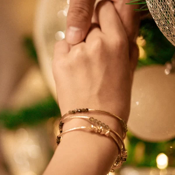 green gold beaded bangle statement bracelet for women