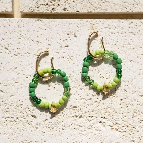 green glass beads ear cuffs non piercing earrings