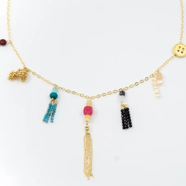multi charms beaded chain statement necklace for women