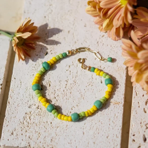 yellow green glass beads bracelet for women