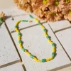 yellow green glass beads necklace for women