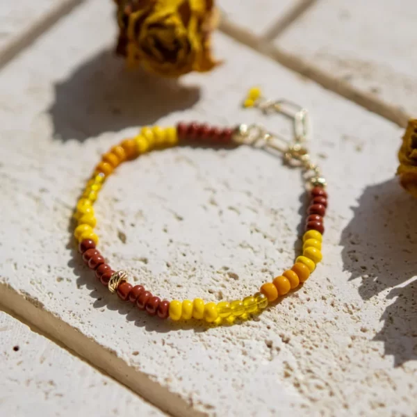 brown yellow orange glass beads bracelet for women