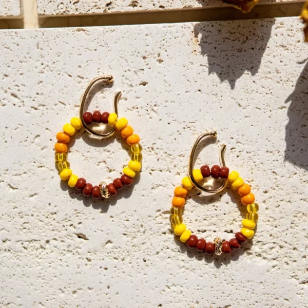brown yellow orange glass beads ear cuffs non piercing earrings