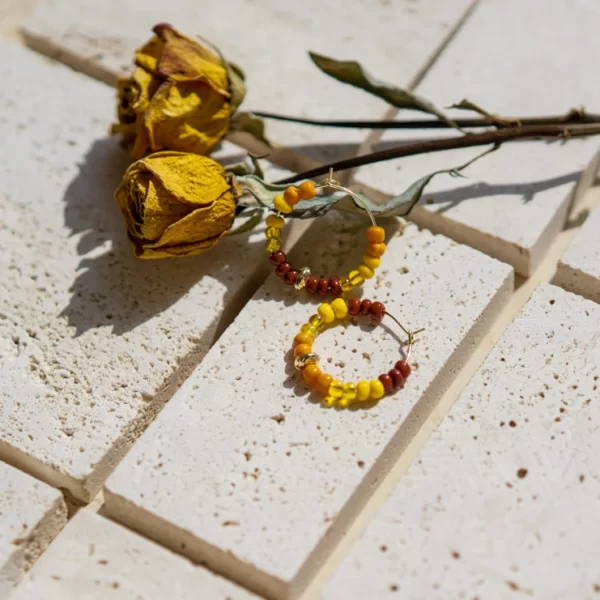 brown yellow orange glass bead hoop earrings