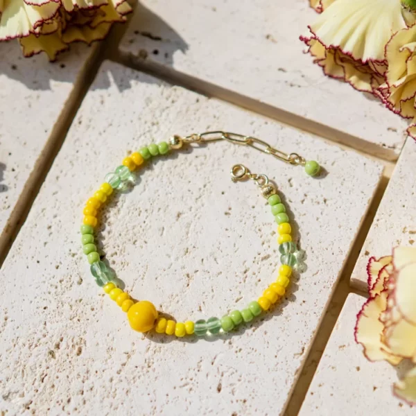 yellow green glass beads bracelet for women