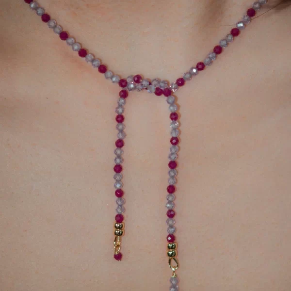 purple small beaded tie daily necklace for women
