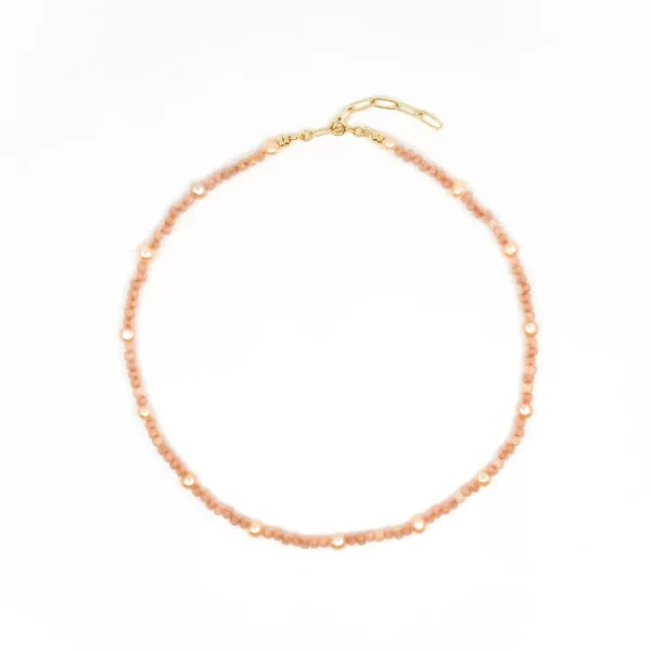 peach fuzz dainty pearl beaded necklace for women