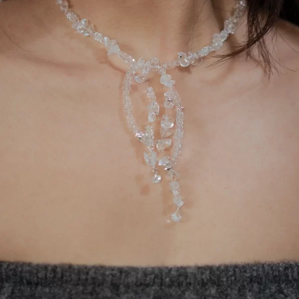 clear crystal beaded tassel necklace for women