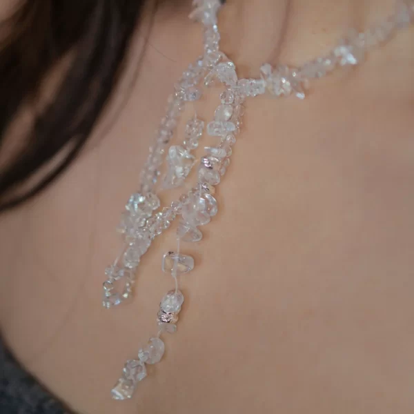 clear crystal beaded tassel necklace for women