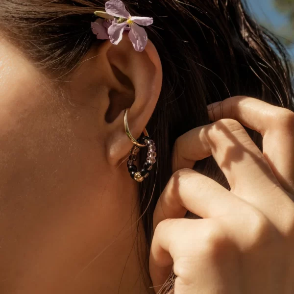 black purple glass bead ear cuffs no piercing