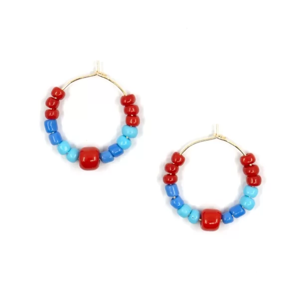 blue red glass beads earrings