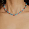 blue red glass beads station necklace for women