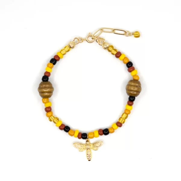 brown yellow beaded bracelet for women