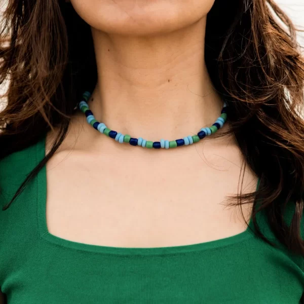 blue green big bead necklace for women