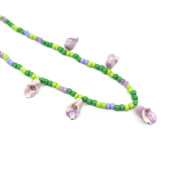 green purple seed bead necklace for women