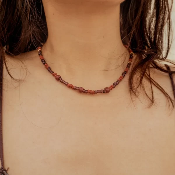 brown purple glass beads necklace for women