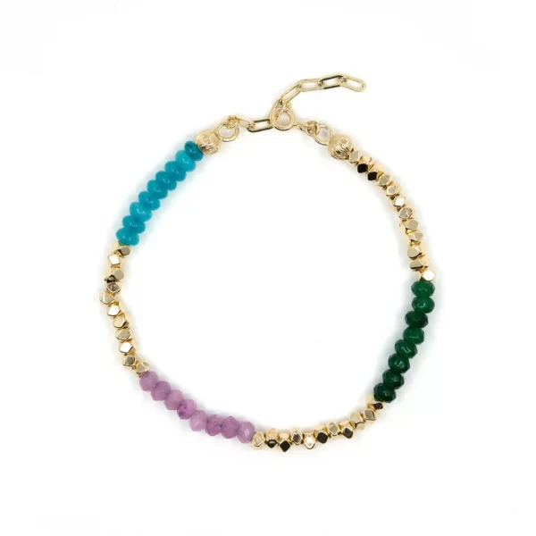 purple blue green seed bead couple bracelet