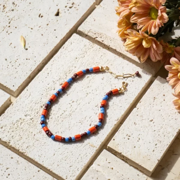Brown Orange Blue Glass Bead Anklet for women
