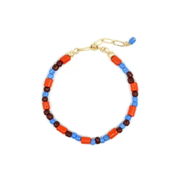 Brown Orange Blue Glass Seed Bead Bracelet for women