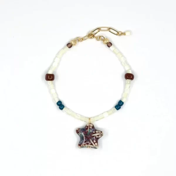 blue white seed bead bracelet with starfish pendant for women