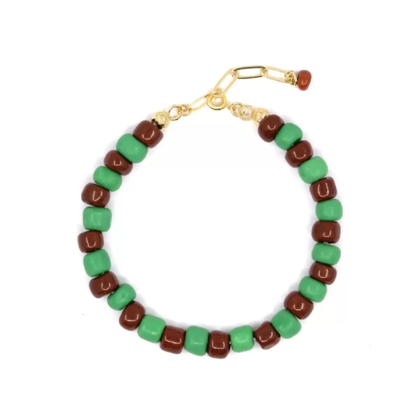 brown green glass bead bracelet for women
