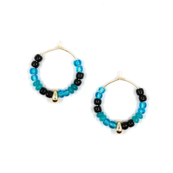 black blue beaded hoop earrings