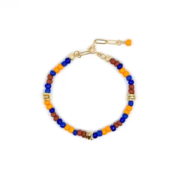 blue brown orange beaded bracelet