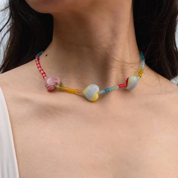 colorful heart bead necklace for women