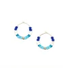 blue white beaded hoop earrings