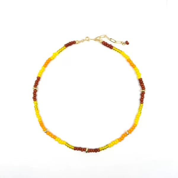 brown yellow orange glass beads necklace for women