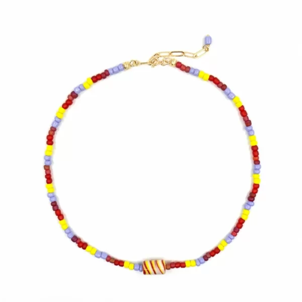 summer red yellow blue seed bead necklace for womensummer red yellow blue seed bead necklace for women