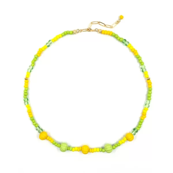 yellow green glass beads necklace for women