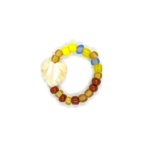 yellow brown blue glass seed bead ring