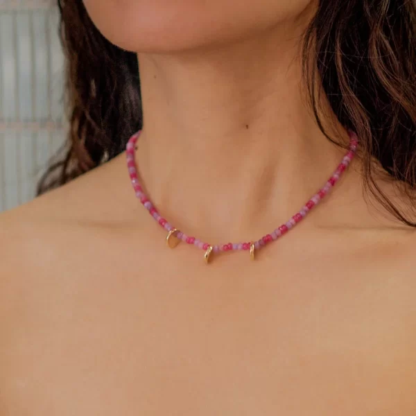 pink purple summer seed bead necklace for women