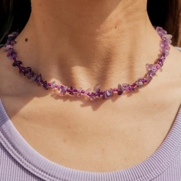 purple crystal beaded necklace for women