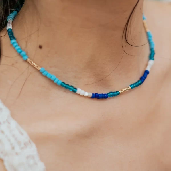 blue white glass beads bracelet for women