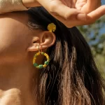 yellow green glass beads ear cuffs non piercing earrings