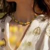 yellow green glass beads necklace for women