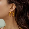 brown yellow orange glass beads ear cuffs non piercing earrings