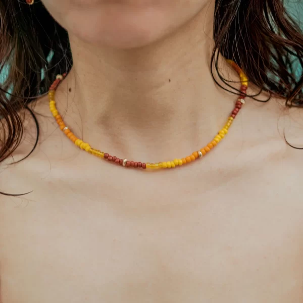 brown yellow orange glass beads necklace for women