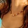 summer red yellow blue seed bead necklace for women