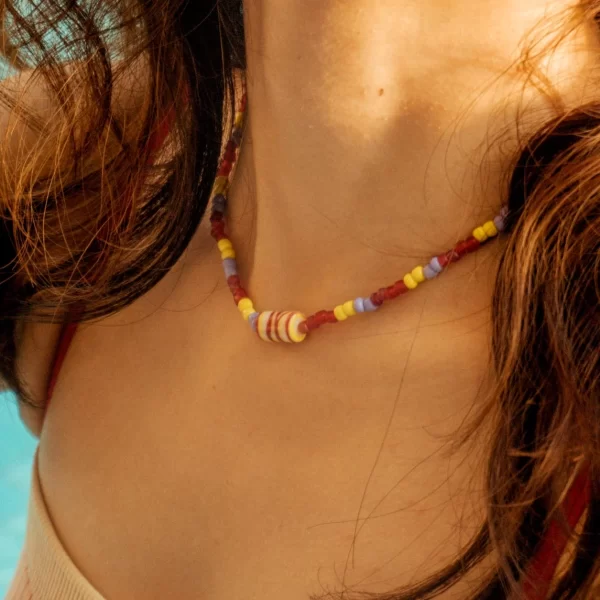 summer red yellow blue seed bead necklace for women