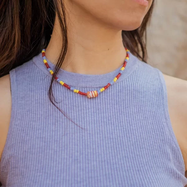 summer red yellow blue seed bead necklace for women