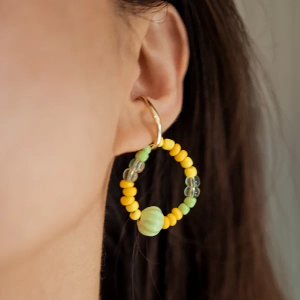 yellow green glass beads ear cuffs non piercing earrings