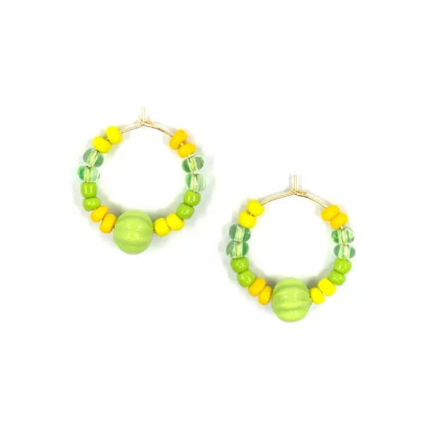 yellow green glass bead hoop earrings