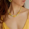 yellow green glass beads necklace for women