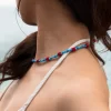 blue red glass beads station necklace for women