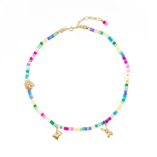 colorful beaded necklace for women with bunny candy flower