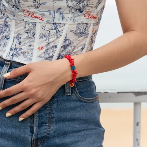 red designer coral beaded bracelet for women