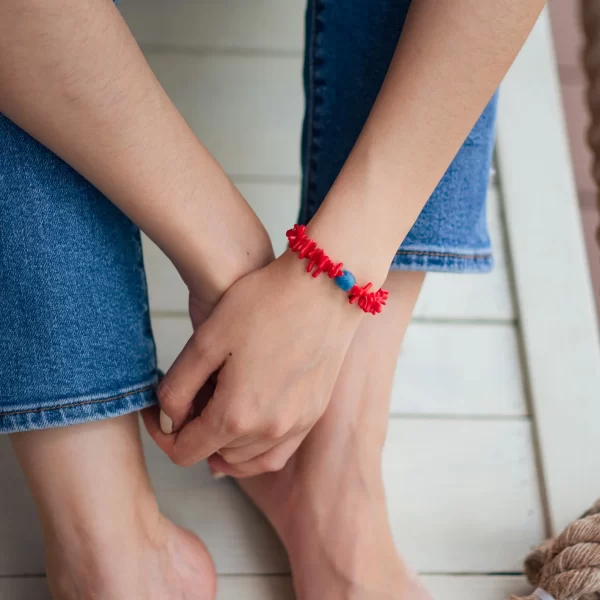 red designer coral beaded bracelet for women